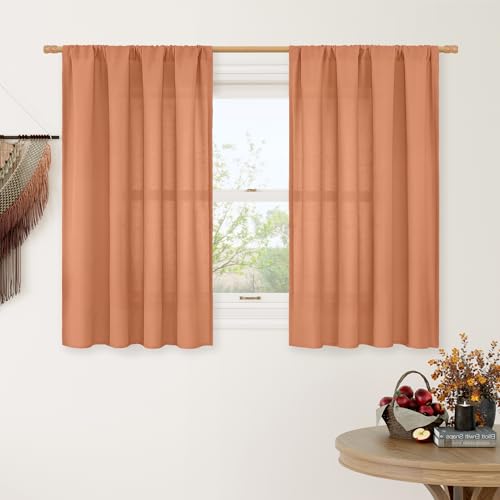 Short Terracotta 48 Inch Linen Curtains for Kitchen Window 2 Panels (42"W x 48"L (Pack of 2) / Rod Pocket - Terracotta)