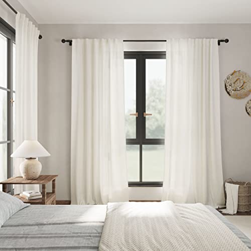2 Panels Set Cream Linen Curtains 100 inches Long for Living Room Extra Long Back Tab Curtains Neutral Farmhouse Light Filtering Semi Sheer Linen Drapes Ceiling to Floor for Large Window Ivory (52"W x 100"L (Pack of 2) / Natural)