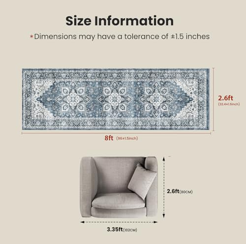 Amada 2'6" x 8' Washable Runner Rug for Hallway (2'6" x 8' (Runner) / Blue)