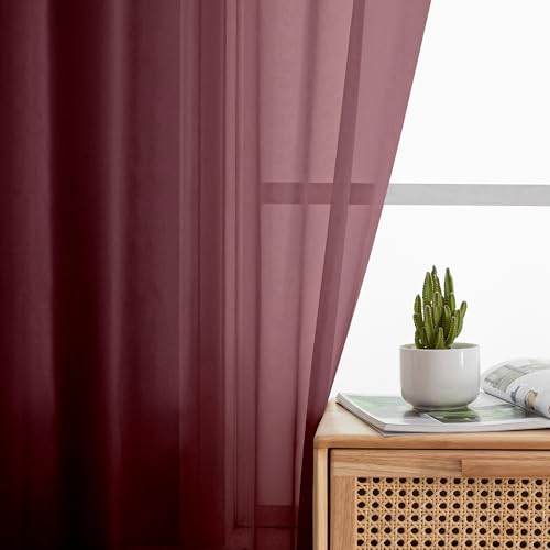 Sheer Window Curtain Panels 96 Inch Long 2 Pieces (40"W x 96"L (Pack of 2) / Burgundy)