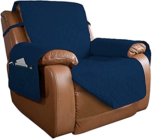 Reversible Quilted Oversized Recliner Sofa Cover (Large Recliner / Navy/Navy)