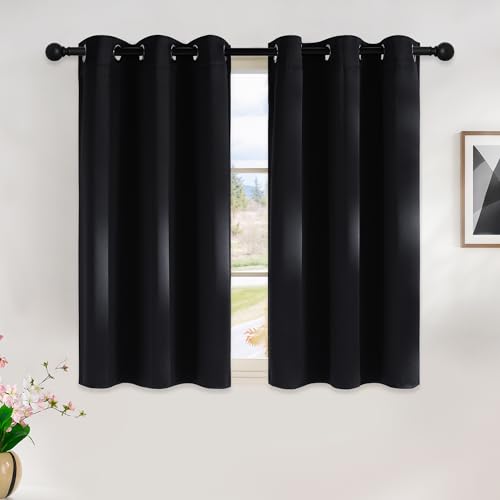 Blackout Curtains 45 Inches Long Kitchen Drapes (Black / 42"W x 45"L (Pack of 2))