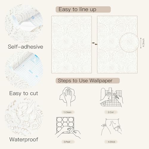 Boho Peel and Stick Wallpaper Modern Floral Wall Paper Neutral Beige Contact Paper Self Adhesive Removable Renter Friendly Wallpaper for Bedroom and Living Room Shelf Liner Vinyl 17.3'' x 385'' (Light Beige / 17.3" x 385")