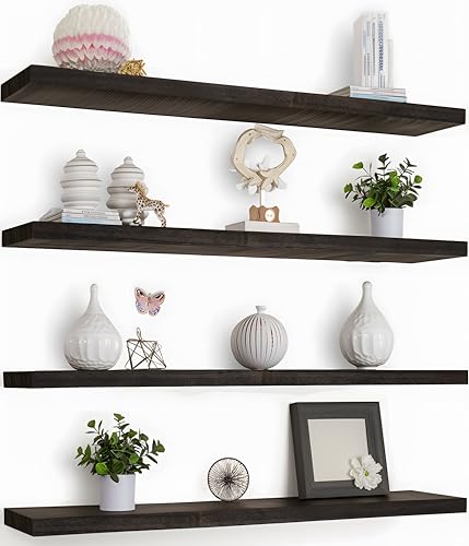 36 Inch Floating Shelves for Wall Rustic Brown Wood Wall Shelves for Bedroom Set of 4 (36 inch / Rustic Brown)