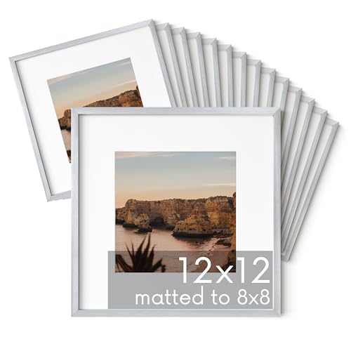 12x12 Silver Metal Picture Frames Matted to 8x8 (Set of 15 / Silver Metal / 12x12 in)