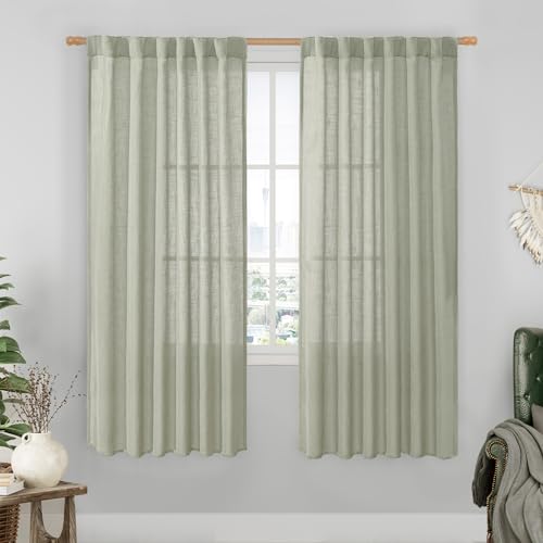 Sage Grey Linen Boho Curtains 68 inch Length 2 Panels (Sage Grey / 52"W x 68"L (Pack of 2))