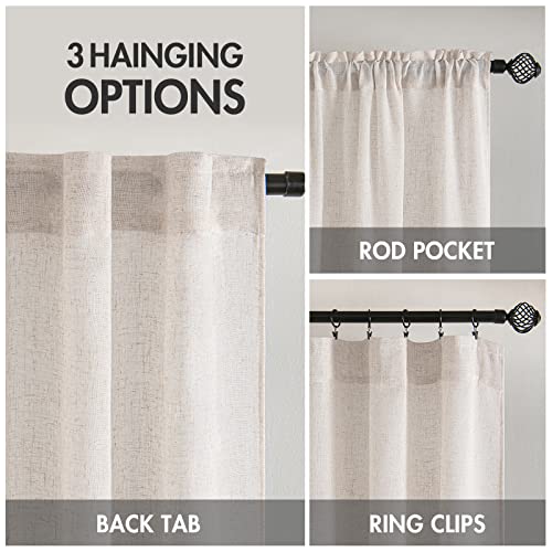 White Linen Curtains 52x72 Inch Length for Bedroom Living Room (52"W x 72"L (Pack of 2) / Bleached Linen)