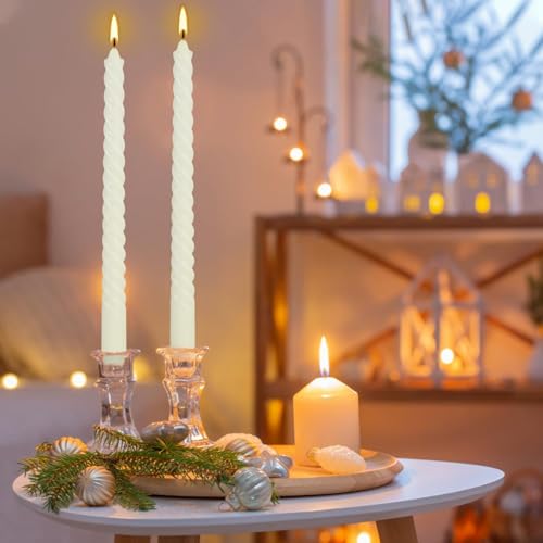 10 Inch Ivory Spiral Taper Candle Set of 12 Pack Unscented Dripless Candlesticks for Valentine's Day (12 Ivory)