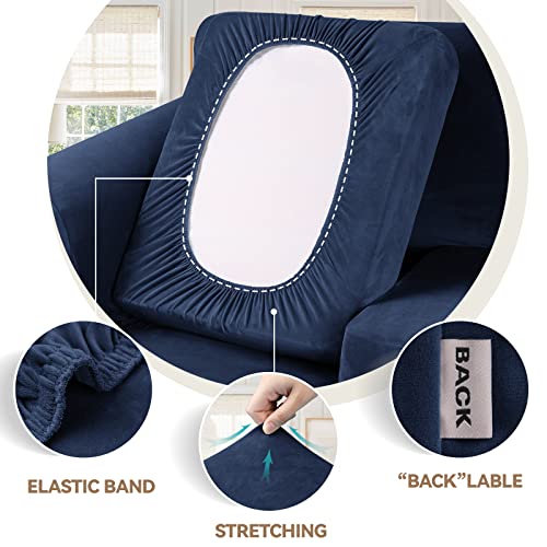 4 Pieces Couch Cover for Sofa Velvet Sofa Covers Washable (Large / Navy Blue)
