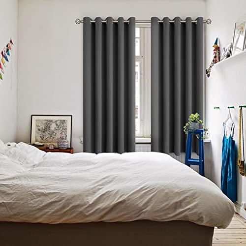Dark Grey Blackout Curtains for Bedroom 63 Inch Long (Dark Grey / 70"W x 63"L (Pack of 2))