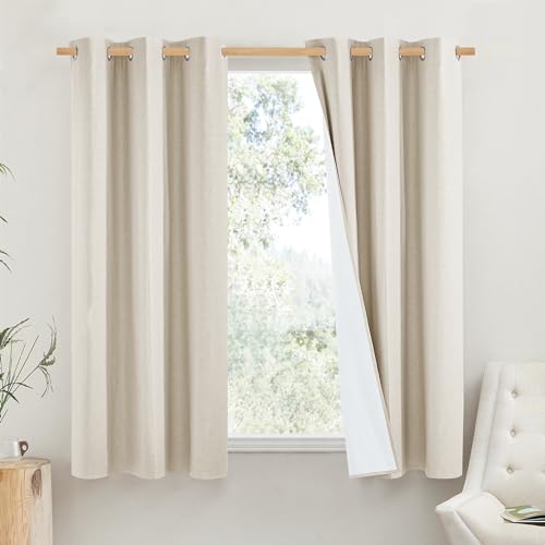 Linen Blackout Cold Blocking Curtains 63" Long for Classroom (42"W x 63"L (Pack of 2) / Beige)