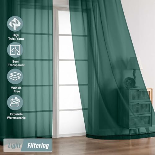 Green Sheer Curtains for Window 72 inches Long 2 Panels (42"W x 72"L (Pack of 2) / Hunter Green)