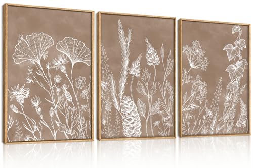 Vintage Brown Neutral Floral Framed Canvas Wall Art Set (Vintage Brown Floral Wall Art / 24"Lx36"W)