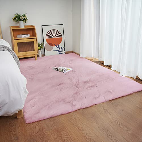 Pink 8x10 Area Rugs Fluffy Faux Rabbit Fur Pink Fuzzy Rug Plush Shag Rugs for Living Room Bedroom (Pink / 8x10Ft)