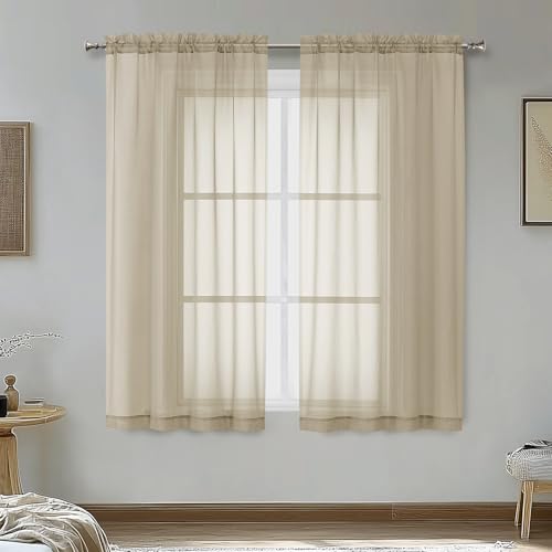 Taupe Sheer Curtains 54 Inches Long 2 Panels (Taupe / 42"W x 54"L (Pack of 2))