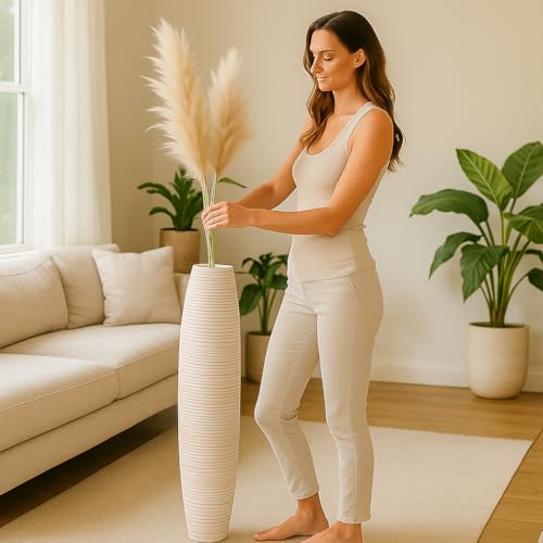 Large Floor Vase 34 inches Mango Wood for Pampas Grass (34 inches / White Wash)