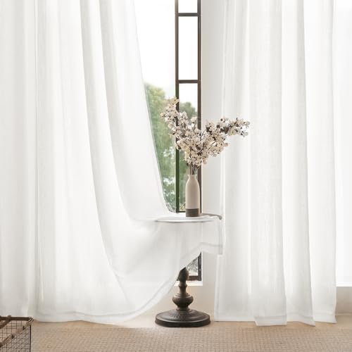 Extra Long White Curtain 120 inches Long 2 Panels Set Back Tab Light Filtering Cotton Textured Curtain Modern Farmhouse Coastal Decor White Linen Drapes 120 inch Length for Large Window 10 FT 42x120 (White / 42"W x 120"L (Pack of 2))