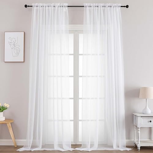Extra Long White Sheer Curtains 108 Inches Long 2 Panels (White / 59"W x 108"L (Pack of 2))