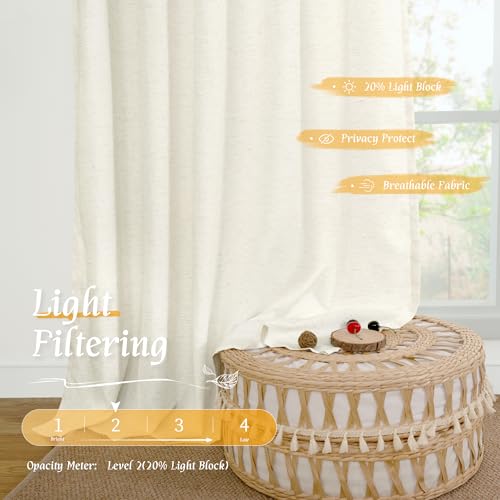 Light Filtering Natural Linen Curtains 63 Inch Length for Living Room (42"W x 63"L (Pack of 2) / Rod Pocket - Cream)