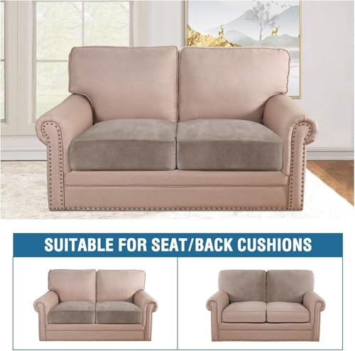 Velvet Stretch Couch Cushion Cover Plush Cushion Slipcover for Chair Loveseat Sofa Cushion Furniture Protector Seat Cushion Sofa Cover (Taupe / 2 Cushion Sofa)