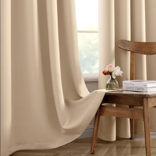 Beige Blackout Bedroom Curtains Drapes 112 Inch Long 52"x112" (Beige / 52"W x 112"L (Pack of 2))
