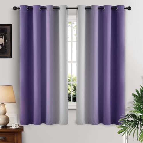 Ombre Curtains Lavender Purple and Greyish White for Living Room 63 (52"W x 63"L (Pack of 2) / Lavender Purple)