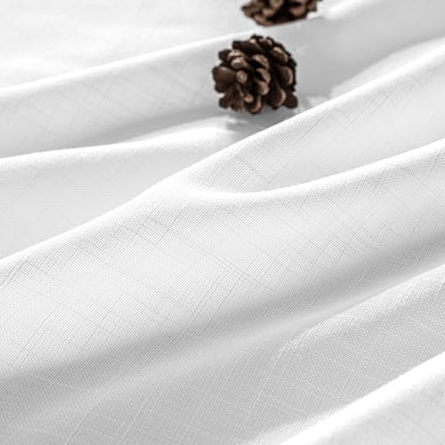 White Linen Curtain Short 45 Inch Long 2 Panels for Kitchen Bedroom (52"W x 45"L (Pack of 2) / White)