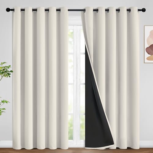 Cream 100% Blackout Curtains Room Darkening Living Room 84 Inch (Cream / 62"W x 84"L (Pack of 2))