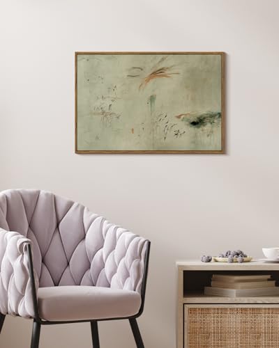 Minimalist Sage Green Abstract Framed Canvas Wall Art 16x24 Inch (Tears / 16"L x 24"W)