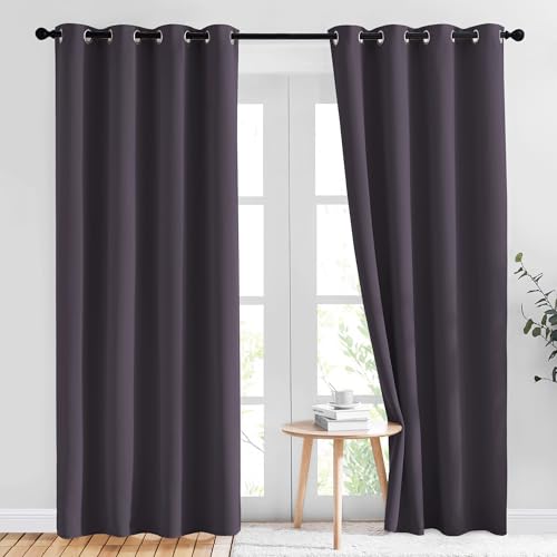 Block Window Curtains 84" Length (Greyish Purple / 52"W x 84"L (Pack of 2))