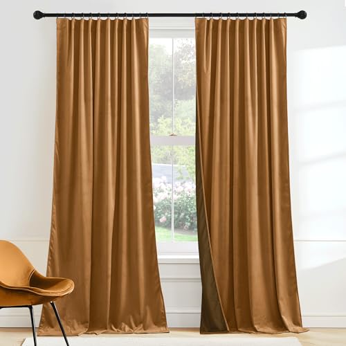 Bronze Velvet Blackout Curtains 96 inches for Bedroom Living Room (Bronze / 52"W x 96"L (Pack of 2))