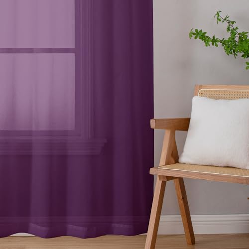 Plum Sheer Curtains 96 inches Long 2 Panels (Plum / 42"W x 96"L (Pack of 2))