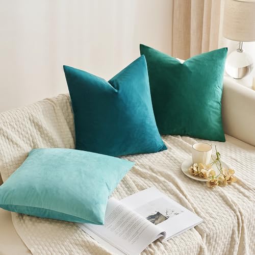 Velvet Throw Pillow Covers 18x18 Inch Pack of 2 Teal (18" x 18" (Pack of 2) / Teal)
