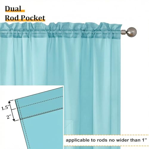 Aqua Sheer Curtains 84 Inches Long 2 Panels Set for Living Room (42"W x 84"L (Pack of 2) / Aqua)