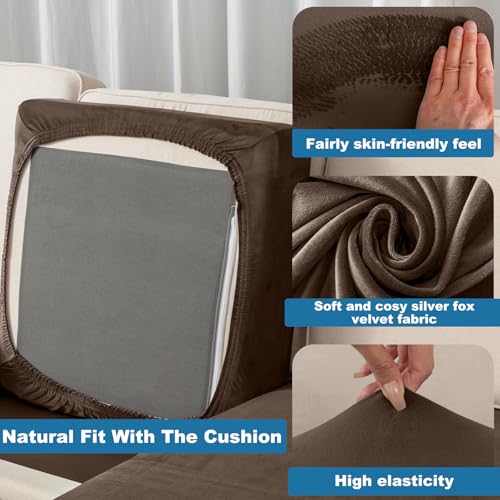 Couch Cover Stretch Velvet Sofa Cushion Cover 3 (Coffee / 3PC Seater or Backrest)