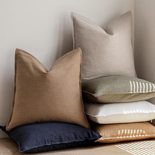 Linen Solid Decorative Throw Pillow Covers 22x22 Light Brown (22" x 22" (Pack of 2) / Brick)