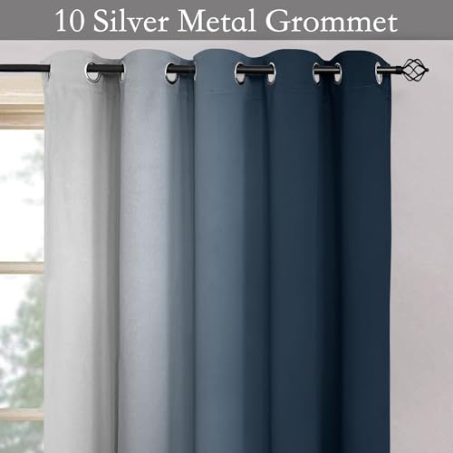 Ombre Navy Blue to Grey White Curtains for Living Room 70Wx84L (70"W x 84"L (Pack of 2) / Navy Blue)
