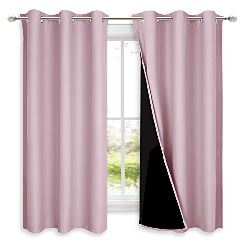 100% Blackout Short Curtains with Black Liners (Lavender Pink / 37"W x 63"L (Pack of 2))