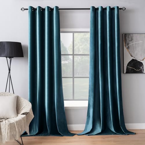 Velvet Curtains Peacock Blue 52 x 72 Inch Length Set of 2 (Peacock Blue / 52"W x 72"L (Pack of 2))