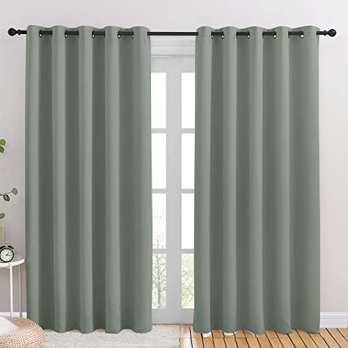 Blackout Draperies Curtains for Kids Room (Greyish Green / 70"W x 84"L (Pack of 2))