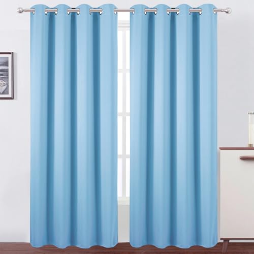 Blackout Curtains 52 x 90 Inch Long Sky Blue Curtains Set of 2 Panels Room Darkening Curtains for Bedroom and Living Room (Sky Blue / 52"W x 90"L (Pack of 2))