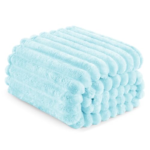 Striped King Size Fleece Blanket for Bed (Light Blue / King ( 90x104 IN ))