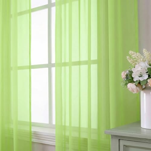Lime Sheer Curtains 63 Inch Length 2 Panels Set for Living Room (42"W x 63"L (Pack of 2) / Lime)