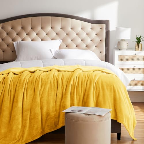 Fleece Blanket Twin Size Honey Yellow Lightweight Super Soft Cozy Fuzzy Bed Blankets Microfiber Factory Shop (Honey Yellow / Twin(60"x80"))