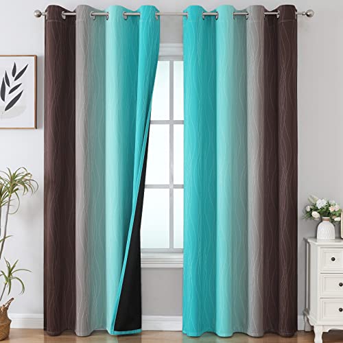 Brown and Teal Ombre Blackout Curtains for Living Room 108 (Teal and Brown / 52"W x 108"L (Pack of 2))
