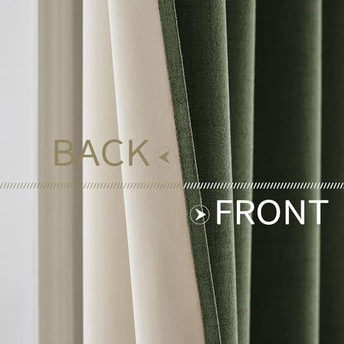 100% Blackout Linen Curtains for Bedroom 42x84 Inches Olive Green (Olive Green / 42"W x 84"L (Pack of 2))