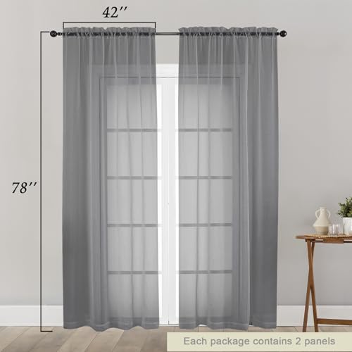 Grey Sheer Curtain for Bedroom Living Room 78 Inches Long 2 Panels Set (Grey / 42"W x 78"L (Pack of 2))