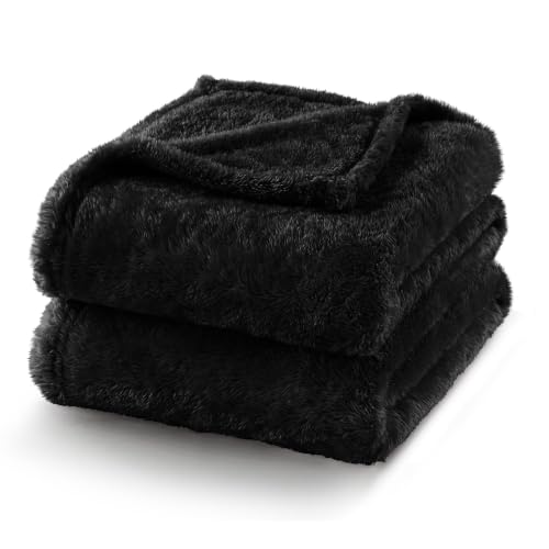 Fuzzy Plush Fleece Bed Blanket Queen Size (Black / 90x90 IN)