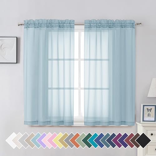 2 Pack Basic Sky Blue Sheer Curtain Drapes 45 Inch Length 2 Panels for Living Room (42"W x 45"L (Pack of 2) / Sky Blue)