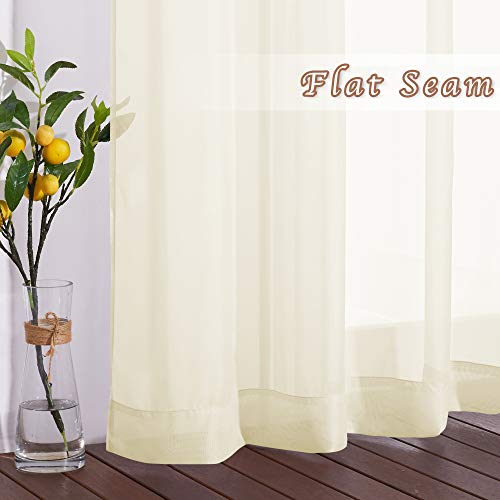 Sheer Curtain Panels 96 inch Cream Beige (Yellow Beige / 54"W x 96"L (Pack of 2))
